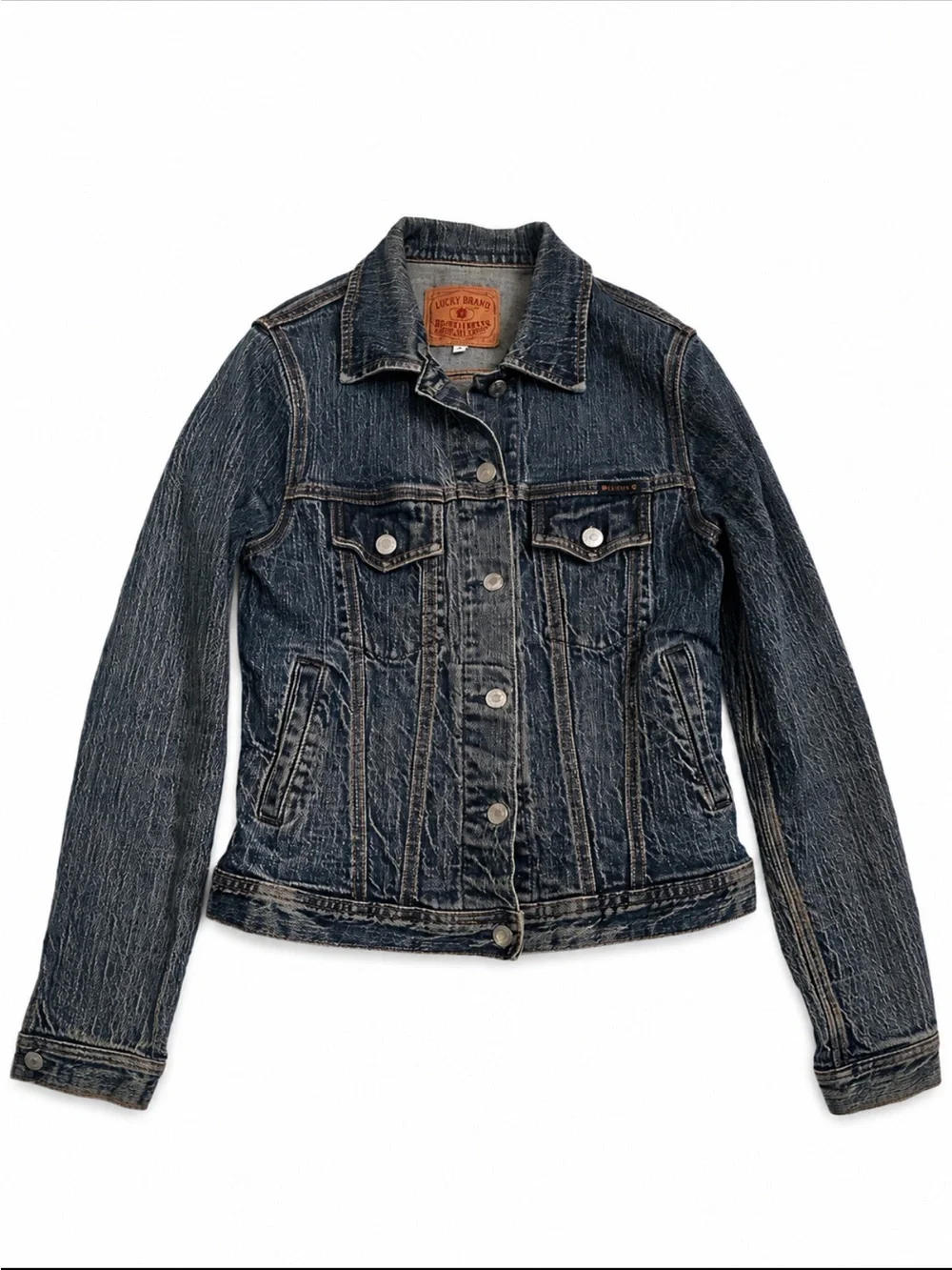 Vintage Lucky Brand Dungarees USA Denim Jacket Womens L Gene Montesano Trucker - Picture 3 of 11